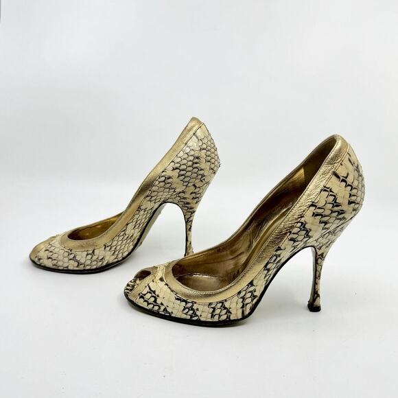 DOLCE & GABBANA Classic Snakeskin Peep Toe Heels - Picture 4 of 9